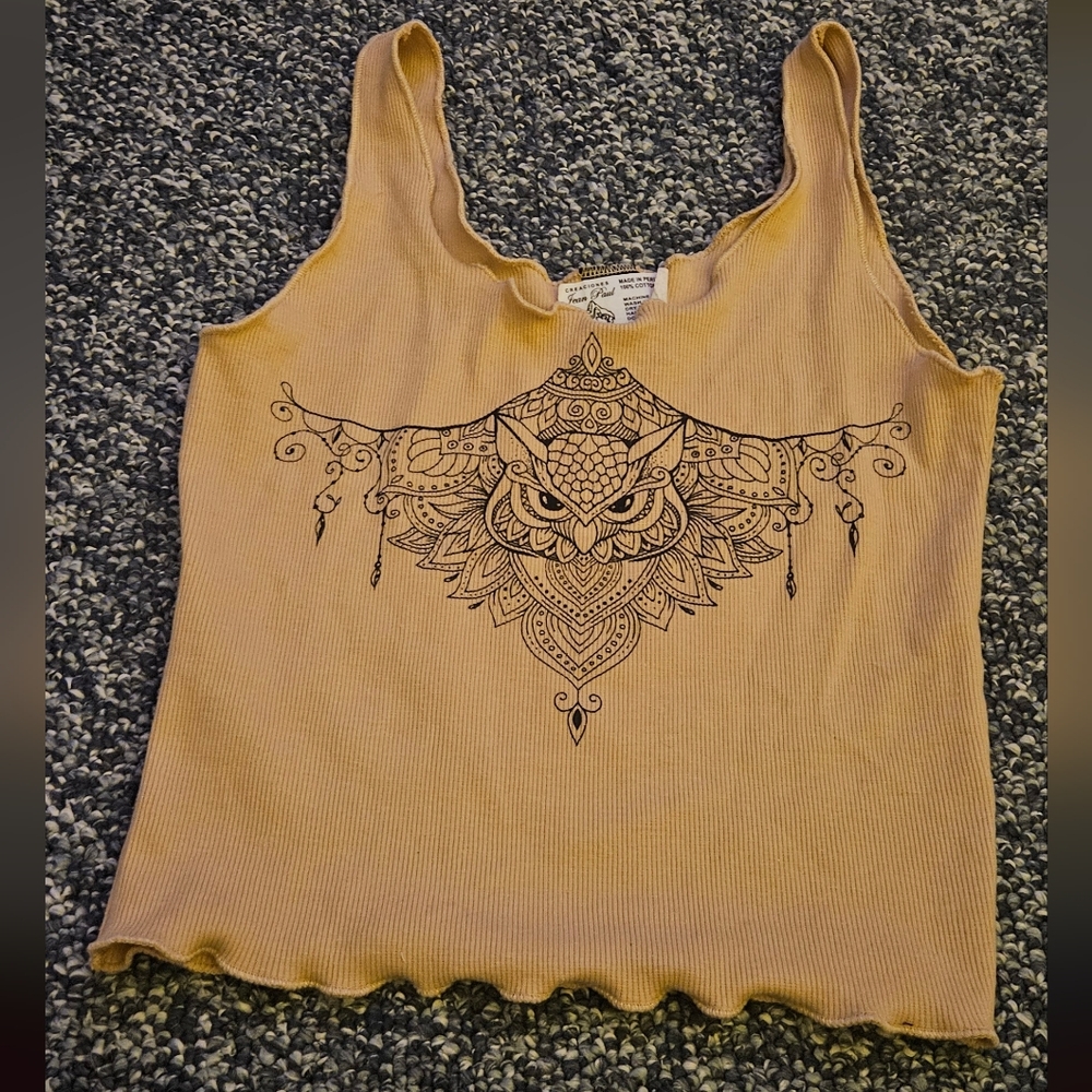 Boho Women's Beige Cropped Tank Top XS